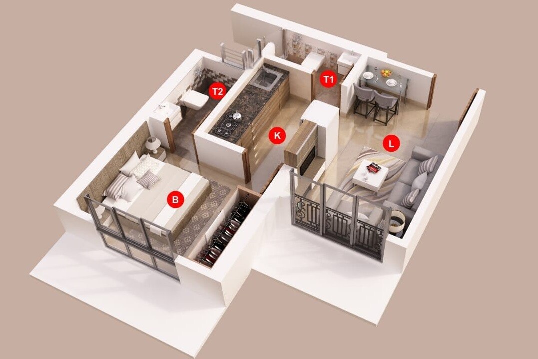 Floor plan of 1 BHK 333 Sq. Ft. Apartment in Infinity Residences, Mumbai