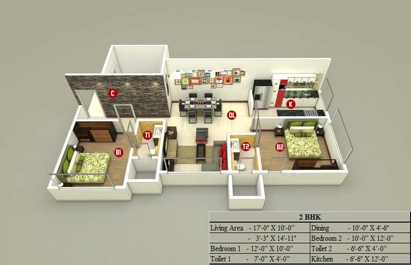 Floor plan of 2 BHK 650 Sq. Ft. Apartment in Siroya New Jagdamba, Mumbai