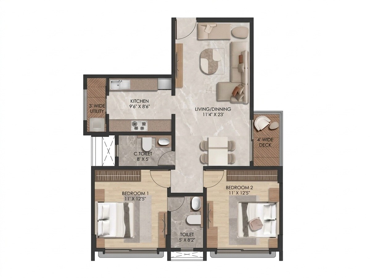 Floor plan of 2 BHK 815 Sq. Ft. Apartment in SKG 259 Park Crest, Mumbai