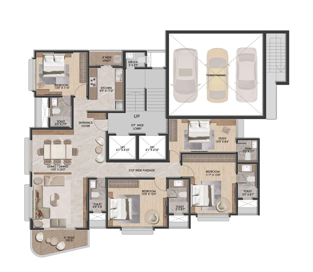 Floor plan of 4 BHK 1658 Sq. Ft. Apartment in SKG Yeshwant, Mumbai