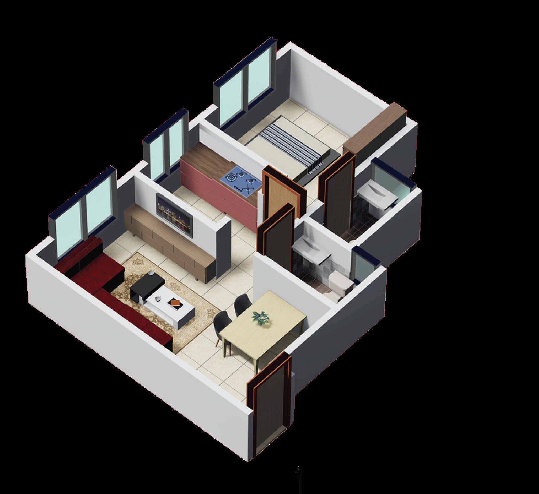 Floor plan of 1 BHK 390 Sq. Ft. Apartment in Sky Annex, Mumbai