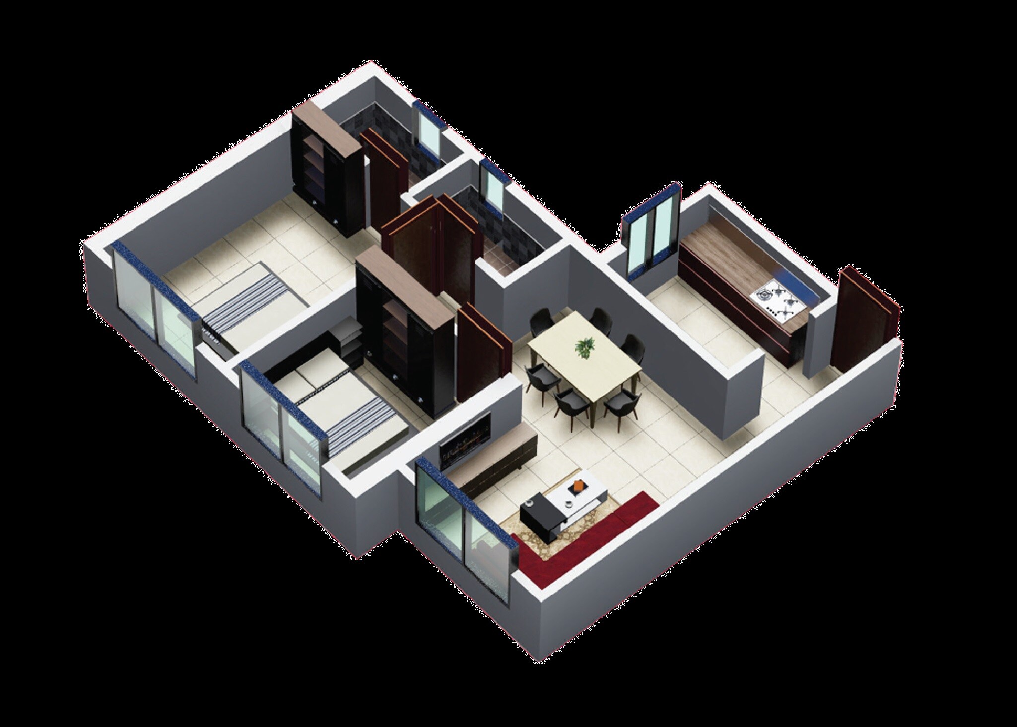 Floor plan of 2 BHK 615 Sq. Ft. Apartment in Sky Annex, Mumbai