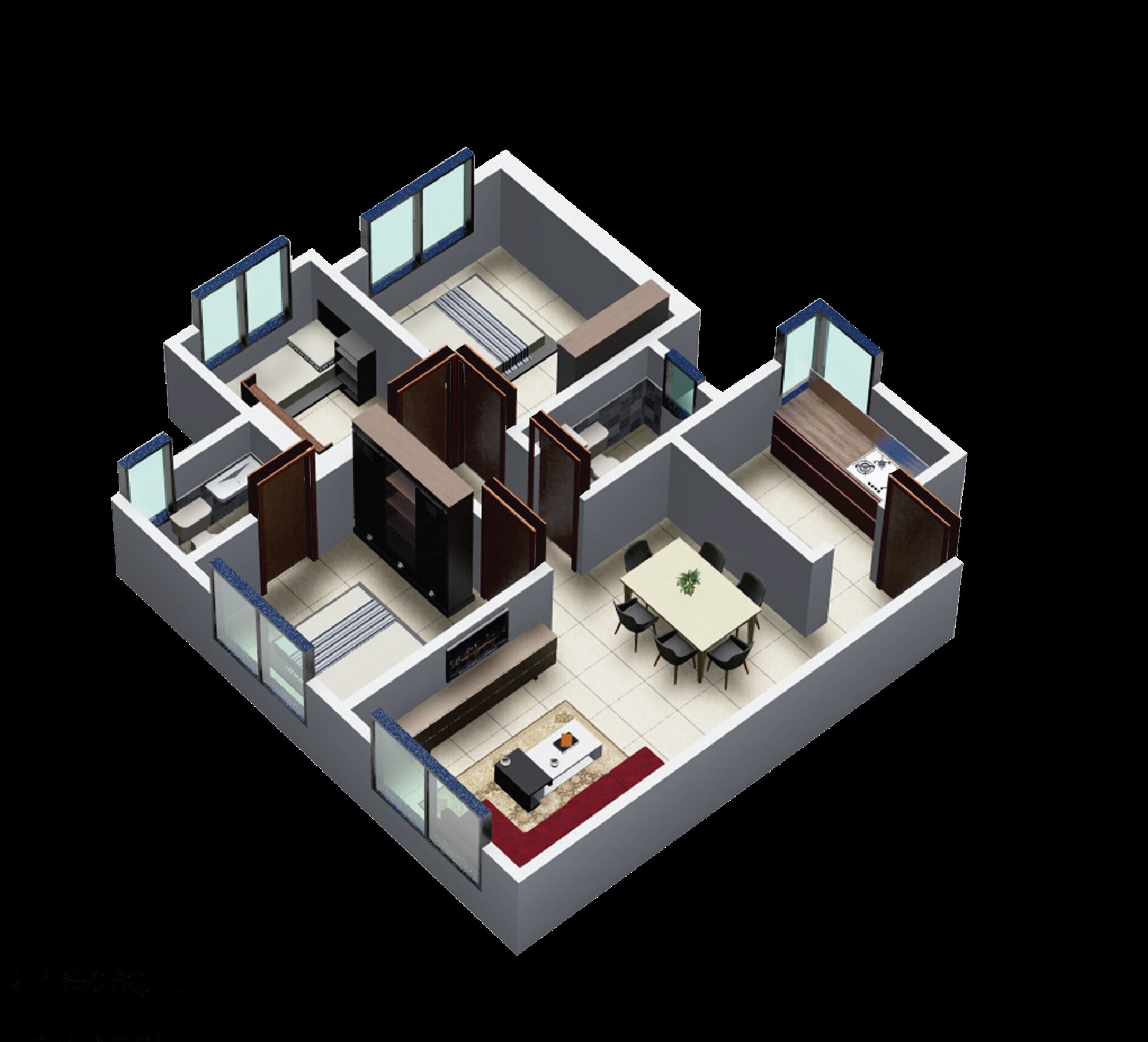 Floor plan of 2 BHK 650 Sq. Ft. Apartment in Sky Annex, Mumbai