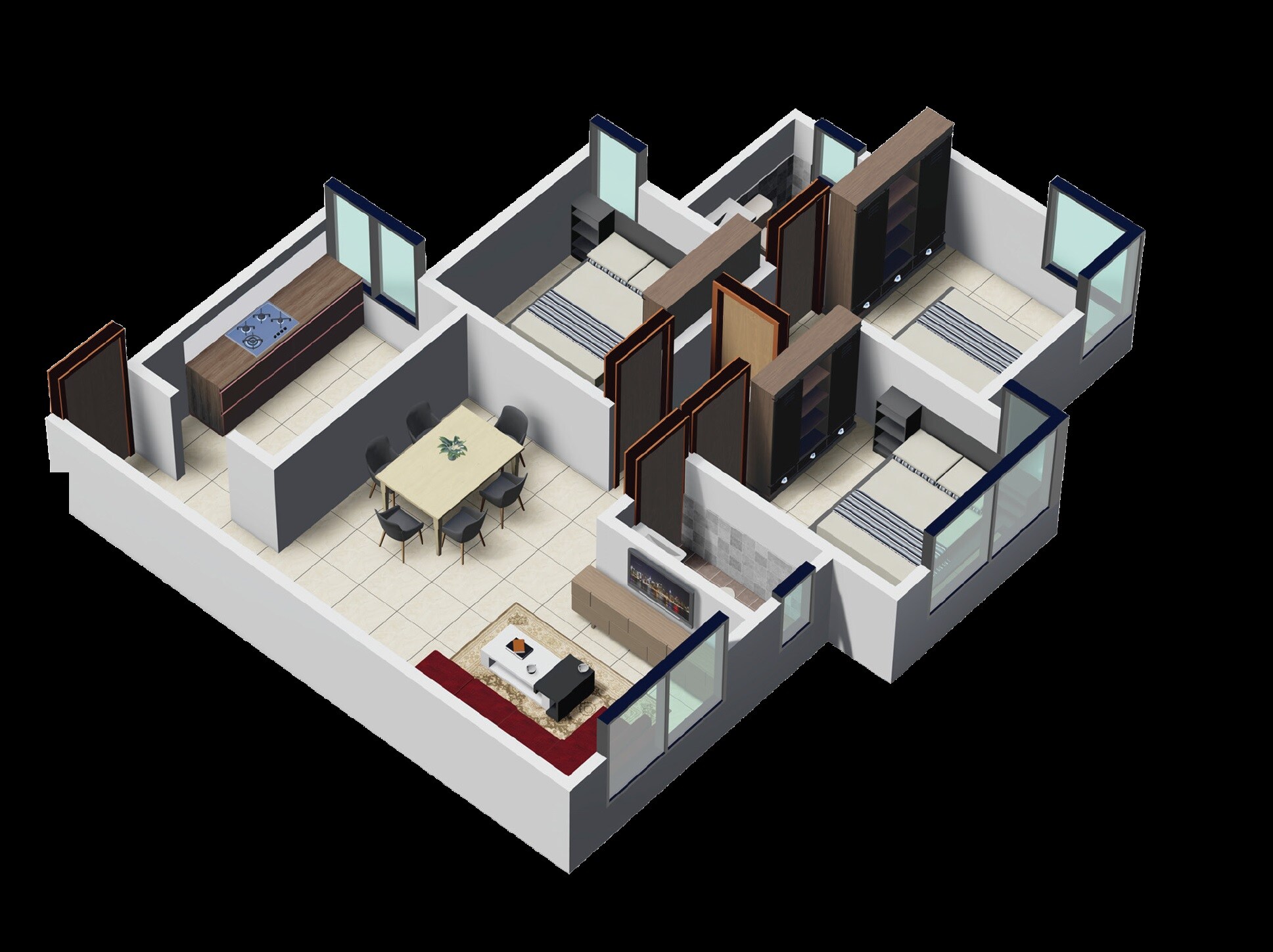 Floor plan of 3 BHK 720 Sq. Ft. Apartment in Sky Annex, Mumbai