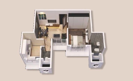 Floor plan of 1 BHK 379 Sq. Ft. Apartment in Sky Crest, Mumbai