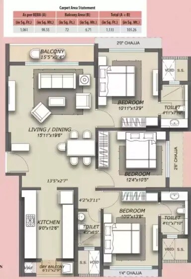 Floor plan of 4 BHK 1716 Sq. Ft. Apartment in Skyline Magnus, Mumbai