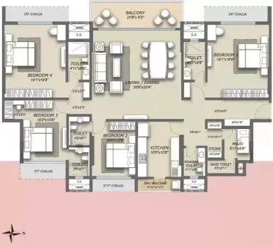 Floor plan of 4 BHK 1875 Sq. Ft. Apartment in Skyline Magnus, Mumbai