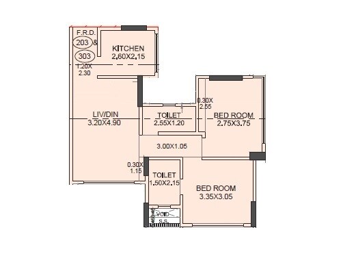Floor plan of 2 BHK 626 Sq. Ft. Apartment in Skyline Sky Imperia, Mumbai