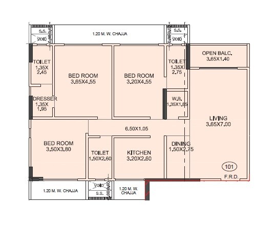 Floor plan of 3 BHK 1100 Sq. Ft. Apartment in Skyline Sky Imperia, Mumbai
