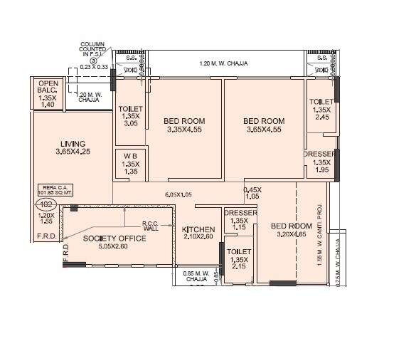 Floor plan of 3 BHK 1485 Sq. Ft. Apartment in Skyline Sky Imperia, Mumbai
