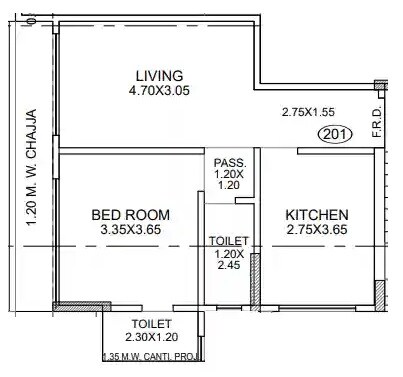 Floor plan of 1 BHK 464 Sq. Ft. Apartment in Skyline Vedvati, Mumbai