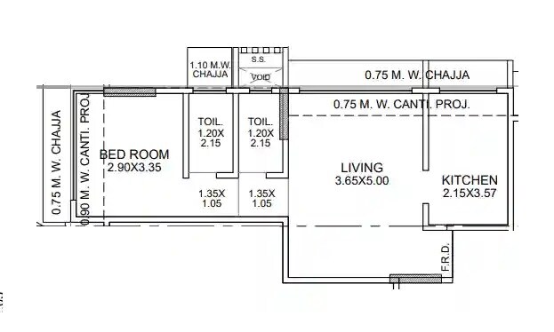 Floor plan of 1 BHK 545 Sq. Ft. Apartment in Skyline Vedvati, Mumbai