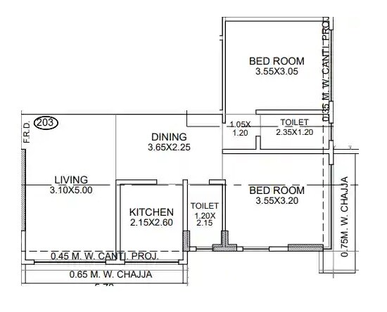 Floor plan of 2 BHK 625 Sq. Ft. Apartment in Skyline Vedvati, Mumbai