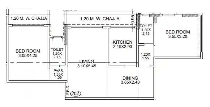 Floor plan of 2 BHK 797 Sq. Ft. Apartment in Skyline Vedvati, Mumbai