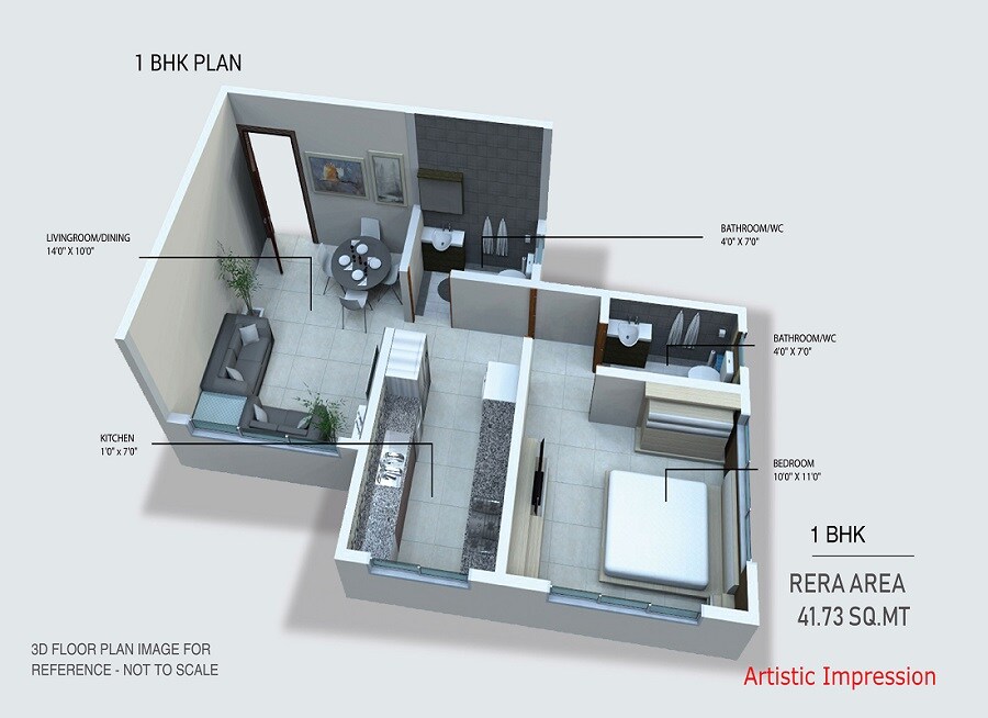 Floor plan of 1 BHK 449 Sq. Ft. Apartment in Skyline Viha, Mumbai