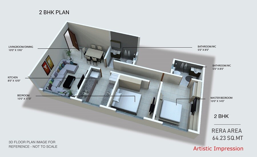 Floor plan of 2 BHK 691 Sq. Ft. Apartment in Skyline Viha, Mumbai