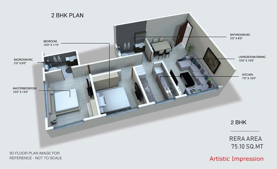 Floor plan of 2 BHK 808 Sq. Ft. Apartment in Skyline Viha, Mumbai