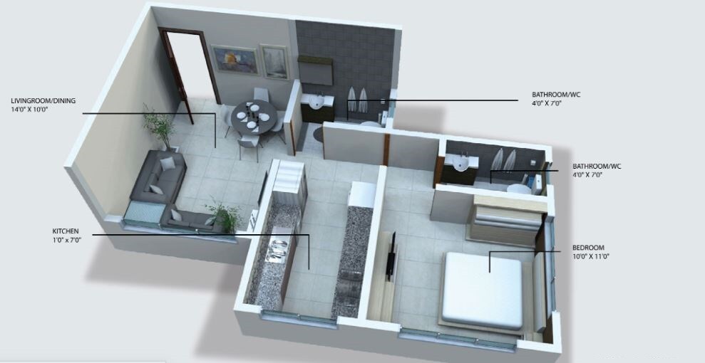 1 BHK 449 Sq. Ft. Apartment