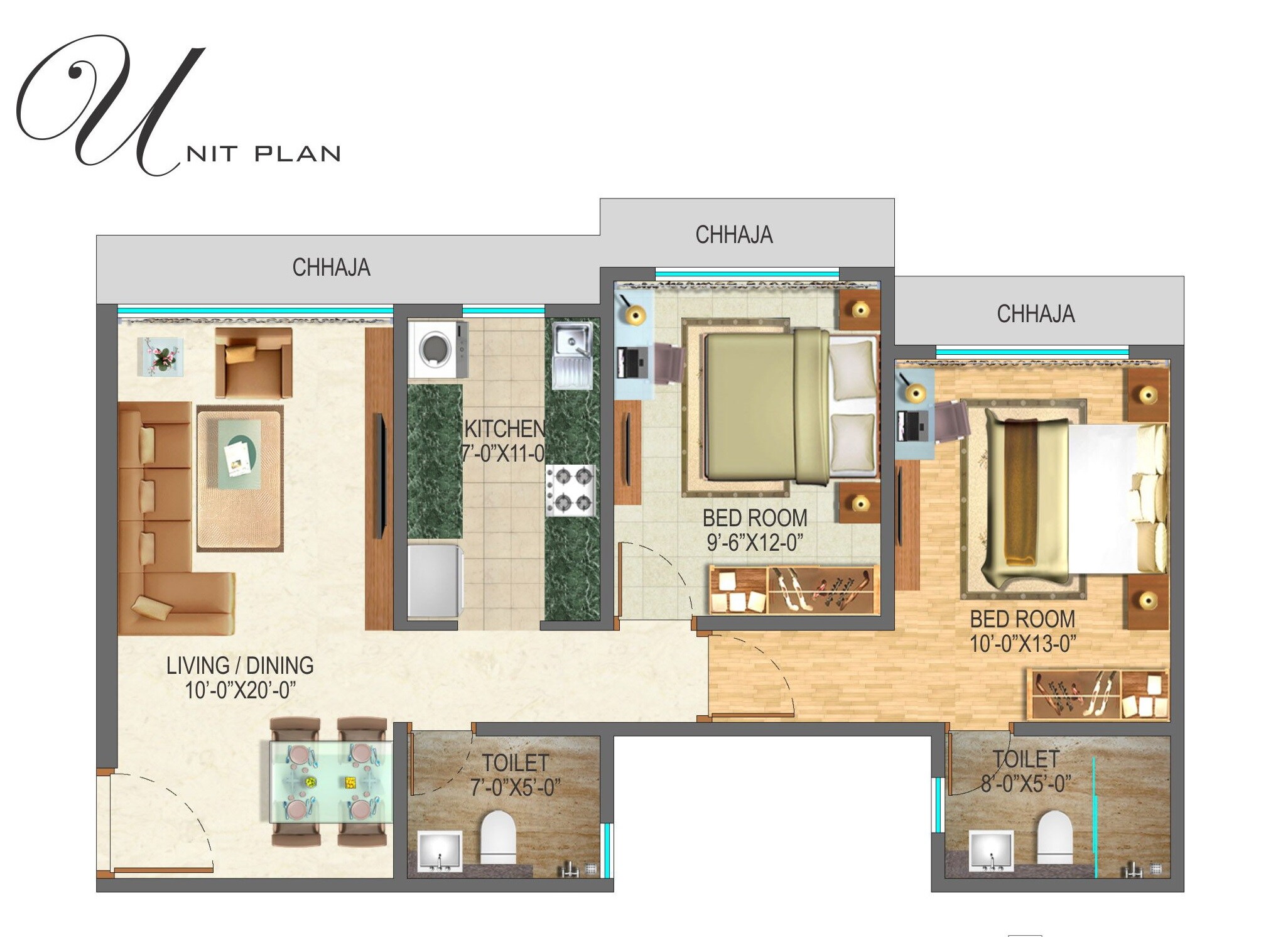 Floor plan of 2 BHK 763 Sq. Ft. Apartment in Skylon Spaces, Mumbai