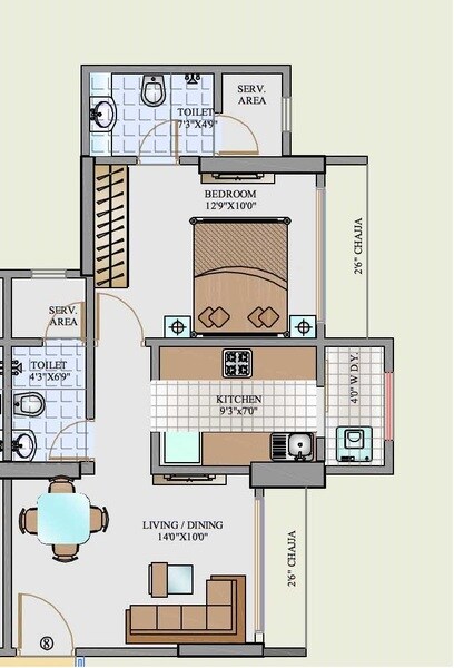 Floor plan of 1 BHK 475 Sq. Ft. Apartment in Smgk Associates Residency, Mumbai