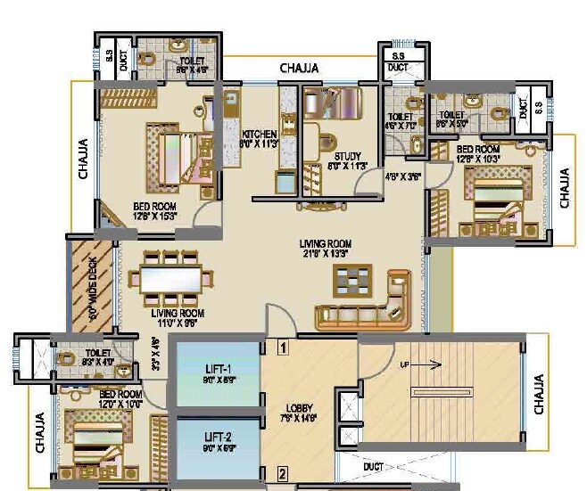 Floor plan of 3 BHK 959 Sq. Ft. Apartment in SMGK Associates Woods Platina, Mumbai