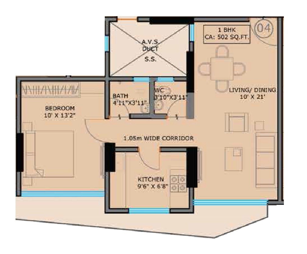 Floor plan of 1 BHK 502 Sq. Ft. Apartment in SMGK Urbana Heights, Mumbai