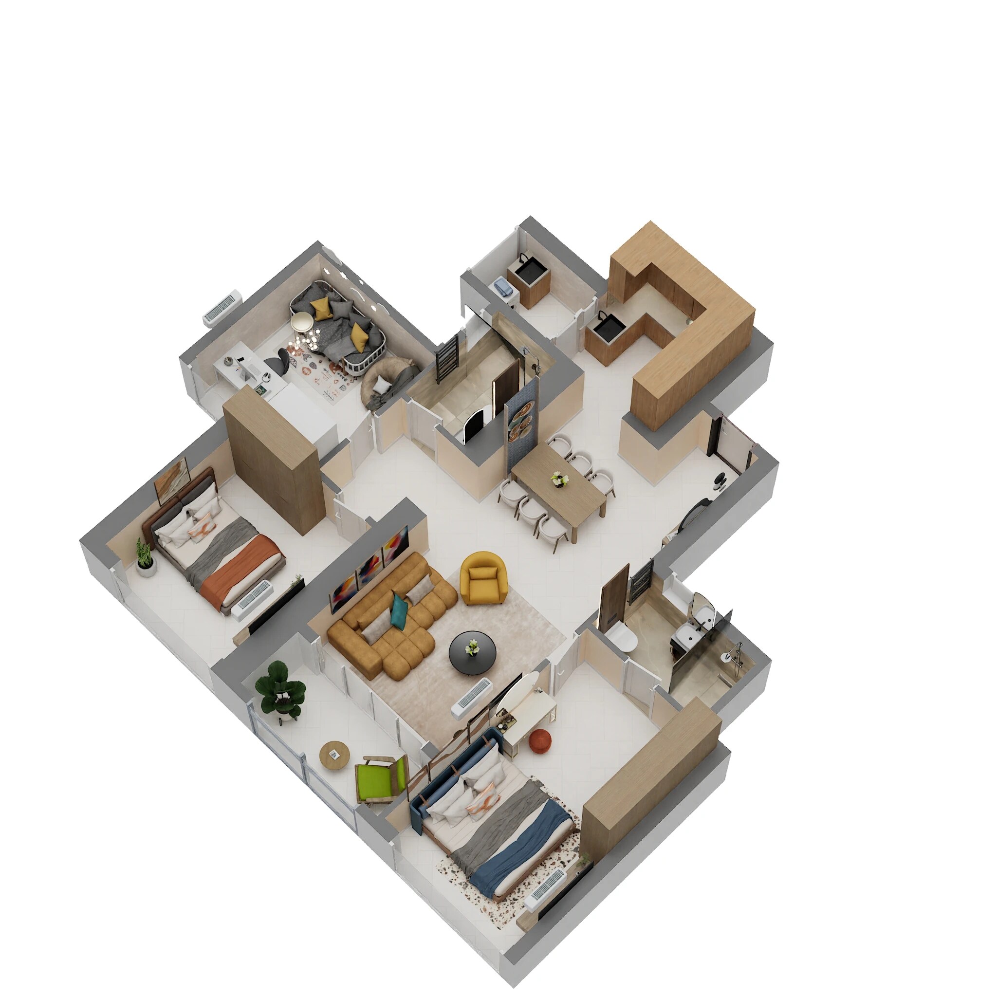 Floor plan of 3 BHK 1021 Sq. Ft. Apartment in Sobha Inizio, Mumbai