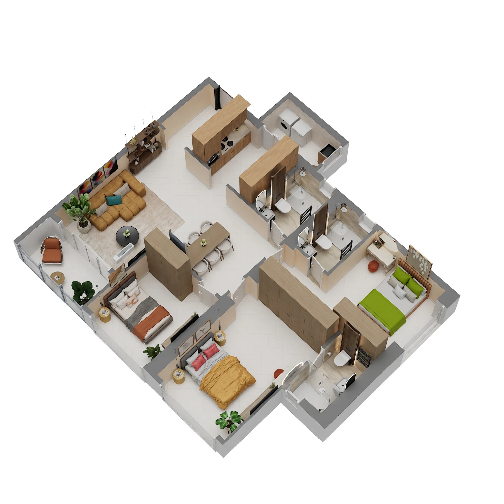 Floor plan of 3 BHK 1224 Sq. Ft. Apartment in Sobha Inizio, Mumbai