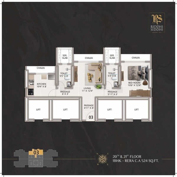 1 BHK 524 Sq. Ft. Apartment