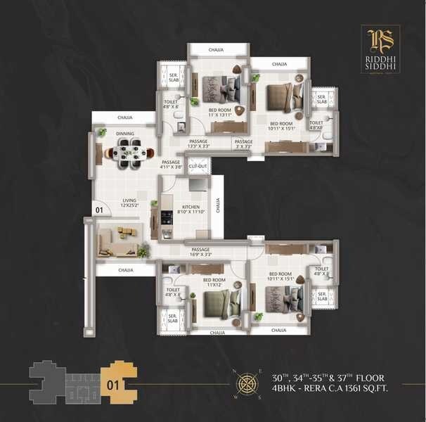 4 BHK 1361 Sq. Ft. Apartment