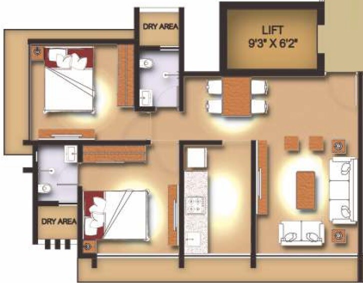 Floor plan of 2 BHK 510 Sq. Ft. Apartment in Solaris Platinum, Mumbai