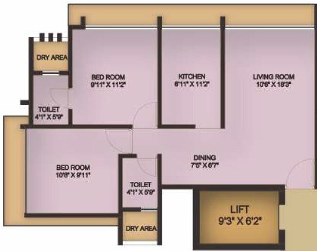Floor plan of 2 BHK 620 Sq. Ft. Apartment in Solaris Platinum, Mumbai