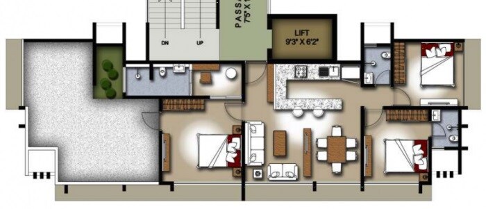 Floor plan of 3 BHK 865 Sq. Ft. Apartment in Solaris Platinum Andheri, Mumbai
