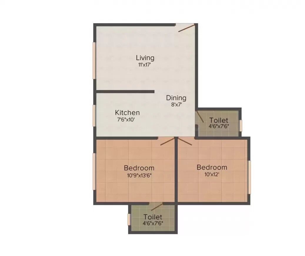 Floor plan of 2 BHK 759 Sq. Ft. Apartment in Solitaire Heights, Mumbai