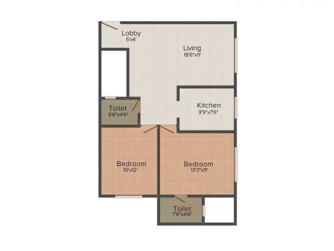 Floor plan of 2 BHK 660 Sq. Ft. Apartment in Solitaire Heights, Mumbai