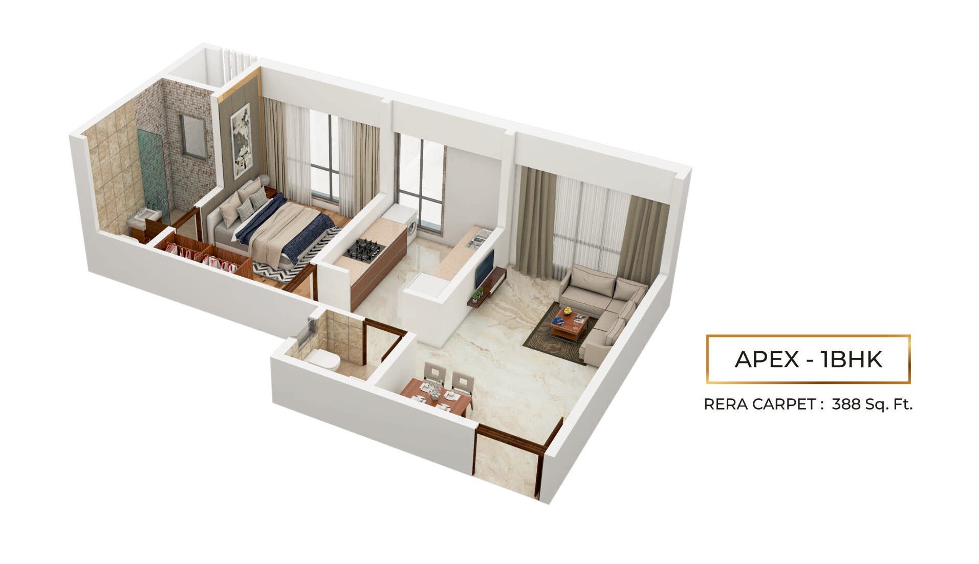 Floor plan of 1 BHK 406 Sq. Ft. Apartment in Somani 72 East, Mumbai