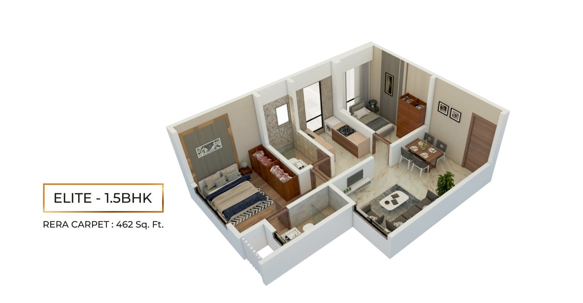 Floor plan of 1 BHK 462 Sq. Ft. Apartment in Somani 72 East, Mumbai