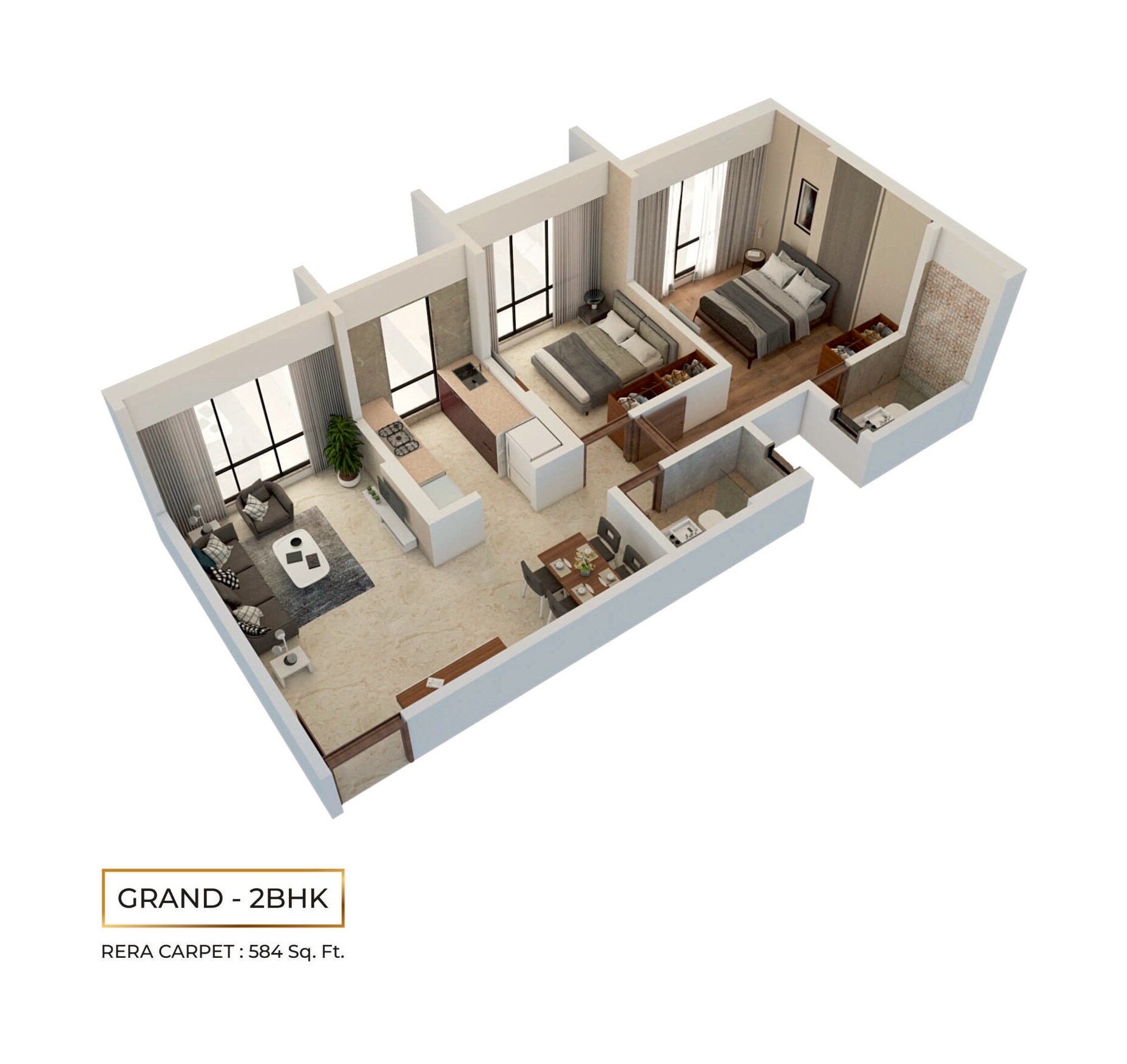 Floor plan of 2 BHK 584 Sq. Ft. Apartment in Somani 72 East, Mumbai