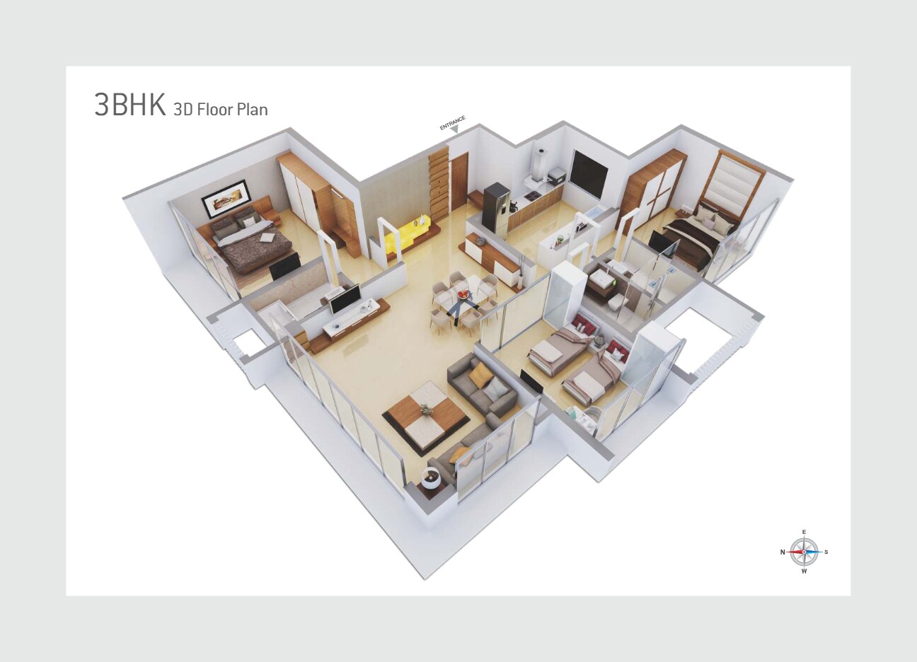 Floor plan of 3 BHK 1277 Sq. Ft. Apartment in Sona Asteria Heights, Mumbai