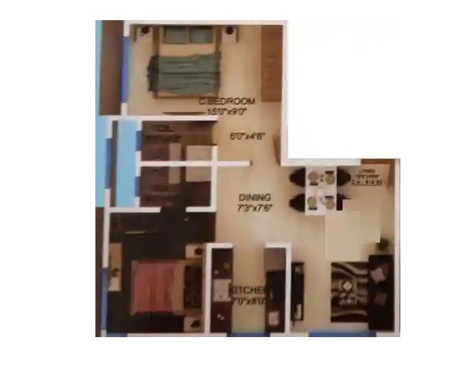 Floor plan of 2 BHK 615 Sq. Ft. Apartment in Sonal Shree Manik Vishwa, Mumbai