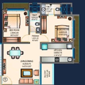 Floor plan of 2 BHK 660 Sq. Ft. Apartment in Sosar Solitaire, Mumbai