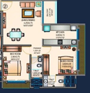 Floor plan of 2 BHK 684 Sq. Ft. Apartment in Sosar Solitaire, Mumbai