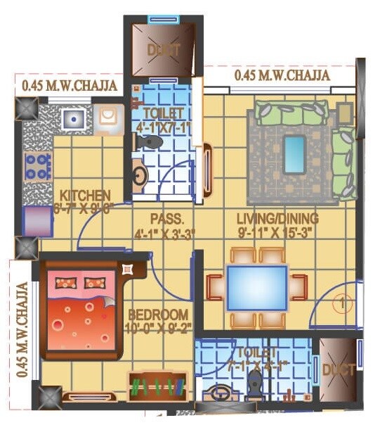 Floor plan of 1 BHK 403 Sq. Ft. Apartment in Soundlines Florence Tower, Mumbai