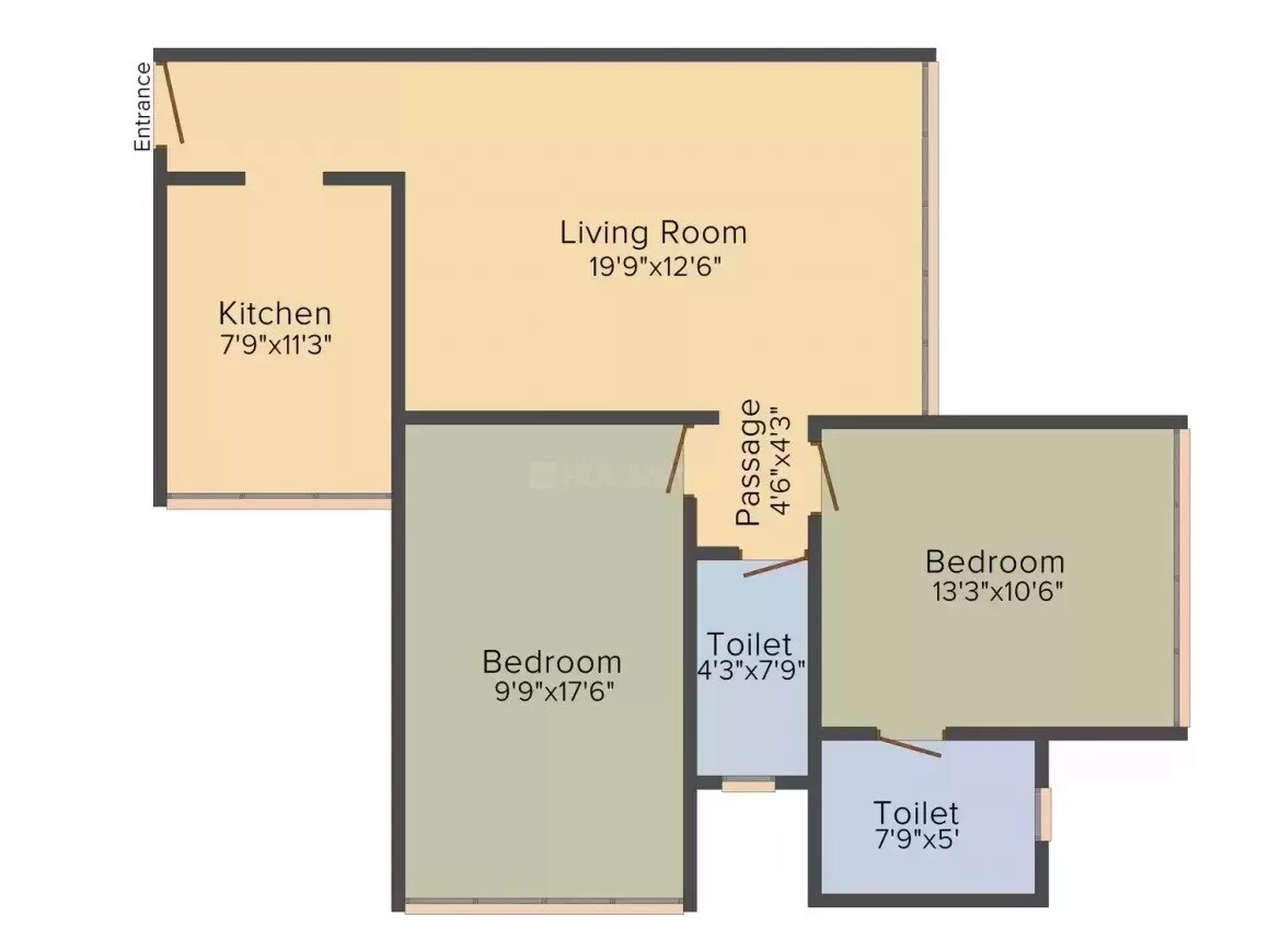 Floor plan of 2 BHK 1275 Sq. Ft. Apartment in Soundlines Ozone Residential Tower, Mumbai