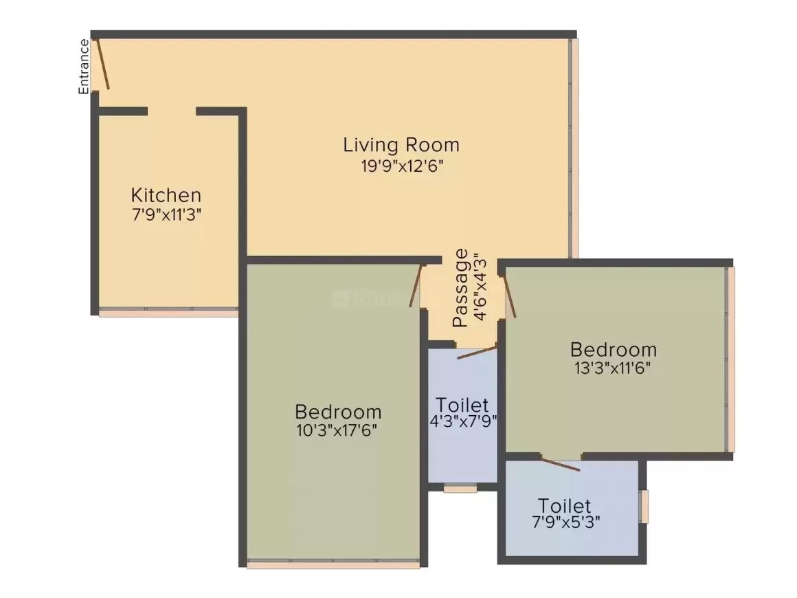 Floor plan of 2 BHK 1390 Sq. Ft. Apartment in Soundlines Ozone Residential Tower, Mumbai