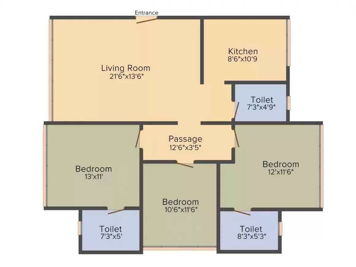 Floor plan of 3 BHK 1800 Sq. Ft. Apartment in Soundlines Ozone Residential Tower, Mumbai