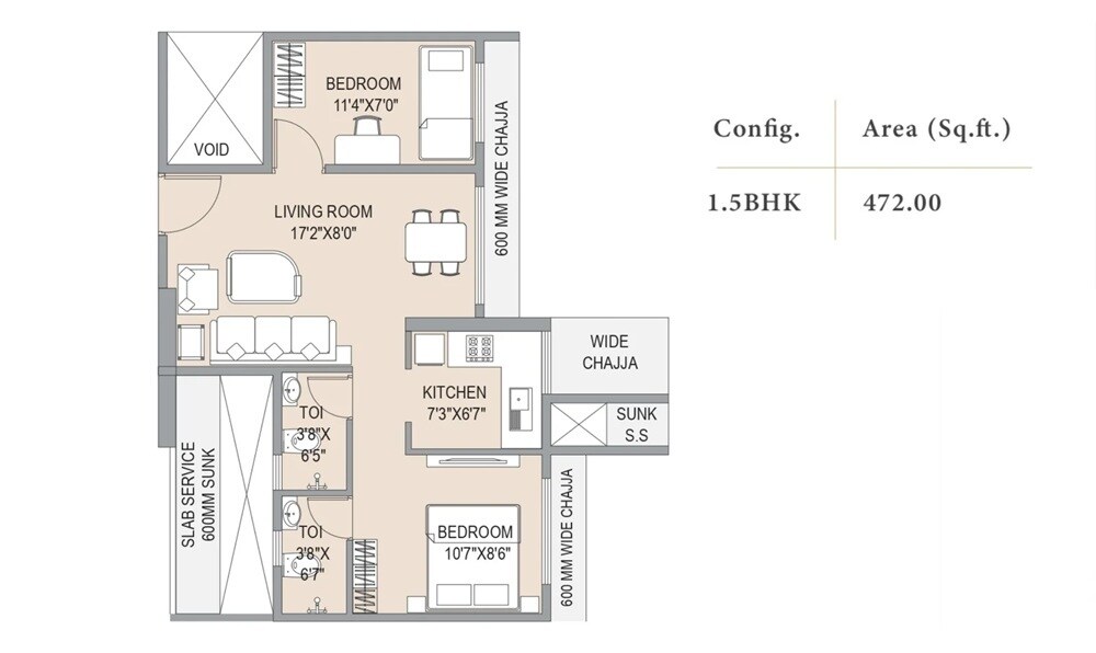 2 BHK 472 Sq. Ft. Apartment