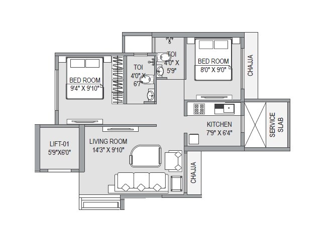 2 BHK 518 Sq. Ft. Apartment