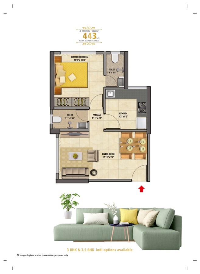 Floor plan of 1 BHK 443 Sq. Ft. Apartment in Space Shreeji Serenity, Mumbai