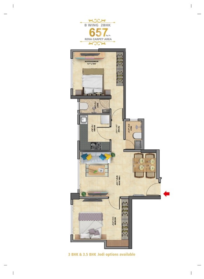 Floor plan of 2 BHK 657 Sq. Ft. Apartment in Space Shreeji Serenity, Mumbai